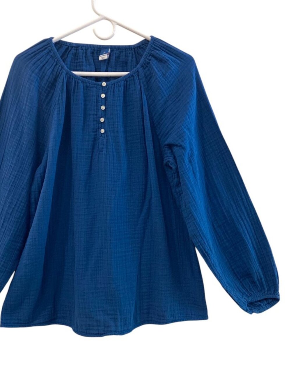 Women's OLD NAVY Crinkle Gauze Balloon Sleeve Peasant Blouse BLUE Medium Tall - Picture 2 of 2